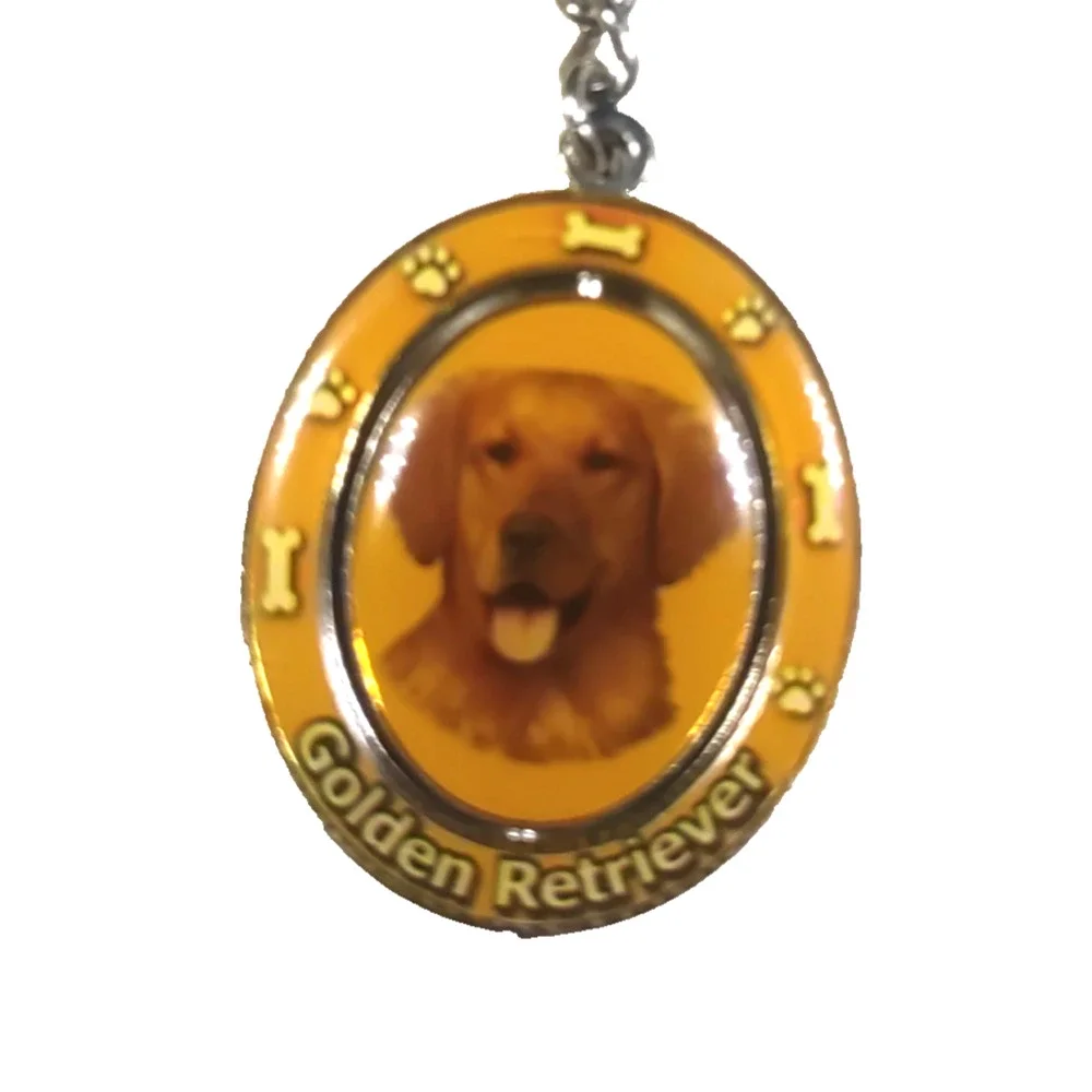 Golden Retriever Spinner Keychain Gold Silver Tone